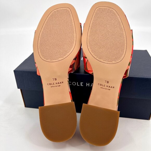 Cole Haan Calli Single Band Slide Sandal Size 7B Multi Leaf Print Fabric Leather - Picture 11 of 14